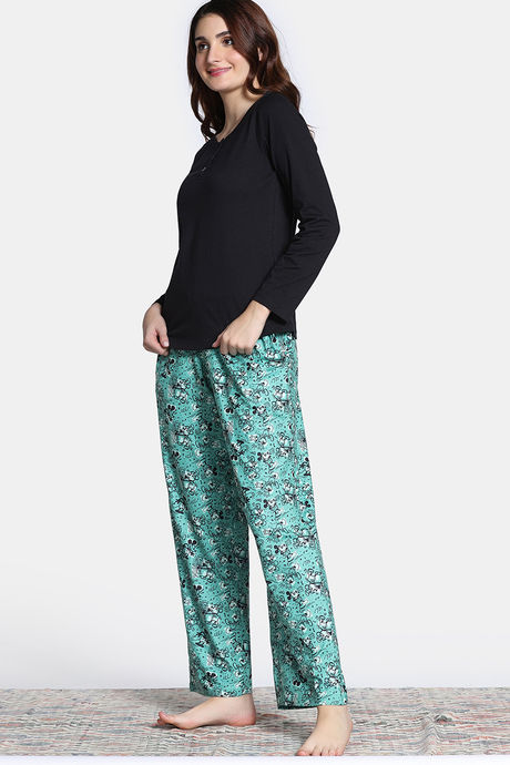 Zivame Mickey Mania Knit Poly Pyjama Set - Winter Green — image 3